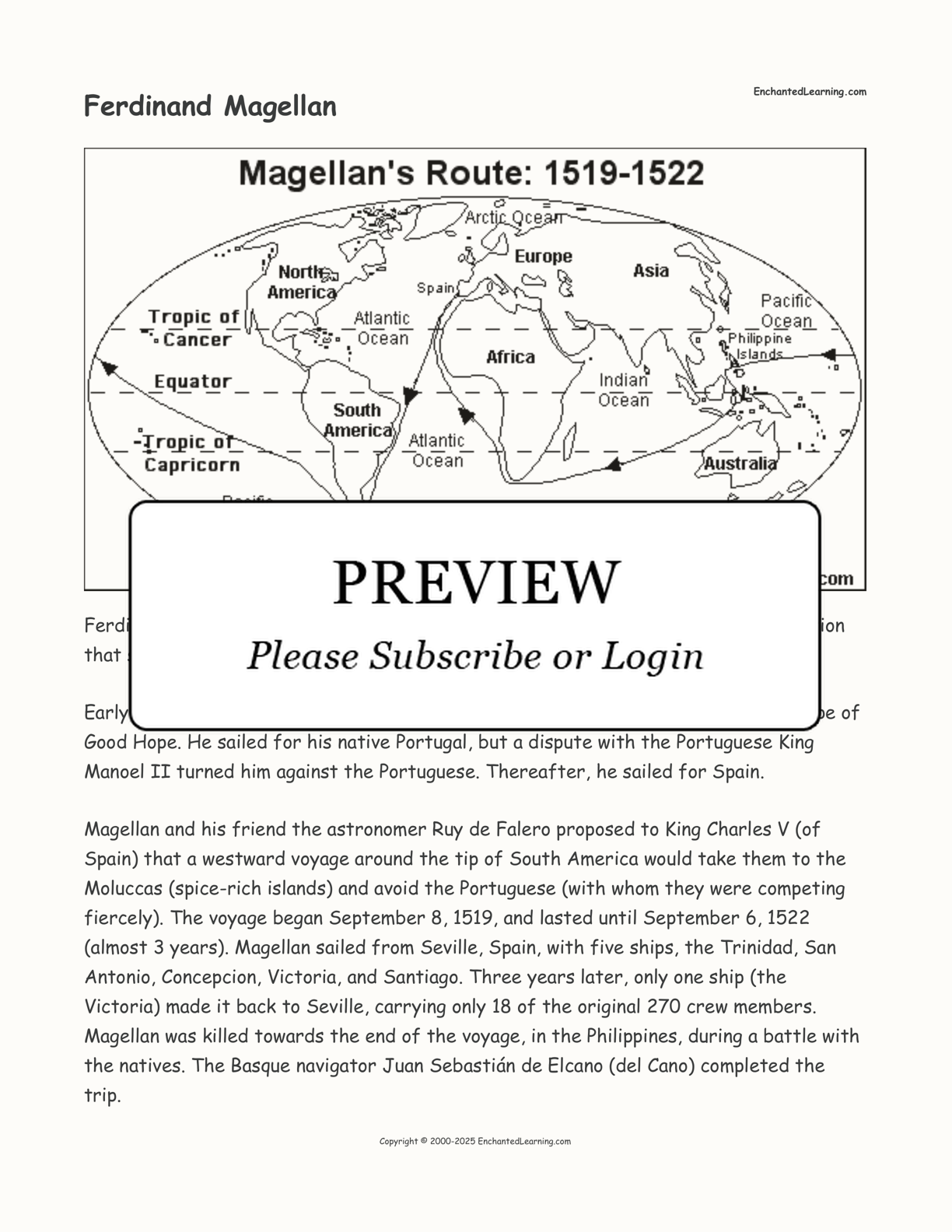 Ferdinand Magellan interactive printout page 1