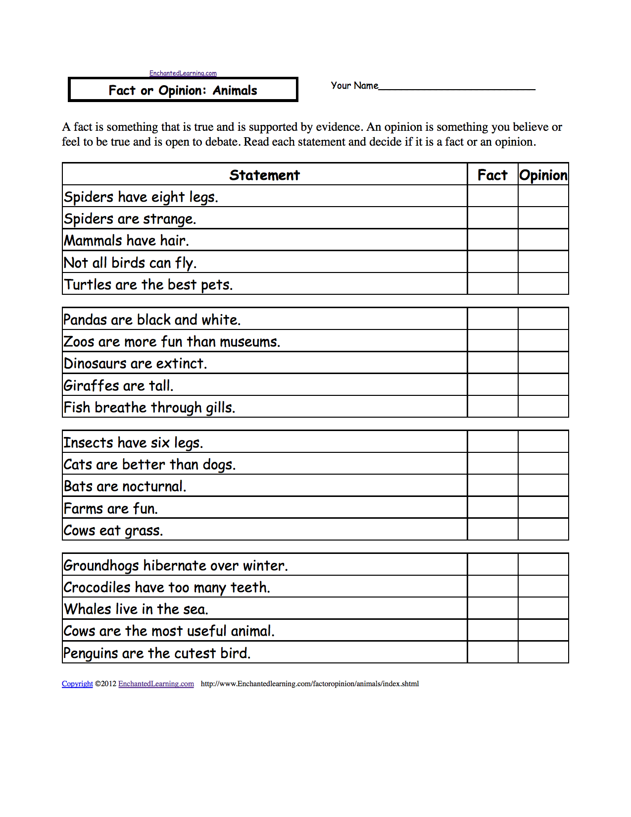 Fact or Opinion? Worksheets to Print - EnchantedLearning.com Throughout Fact Or Opinion Worksheet