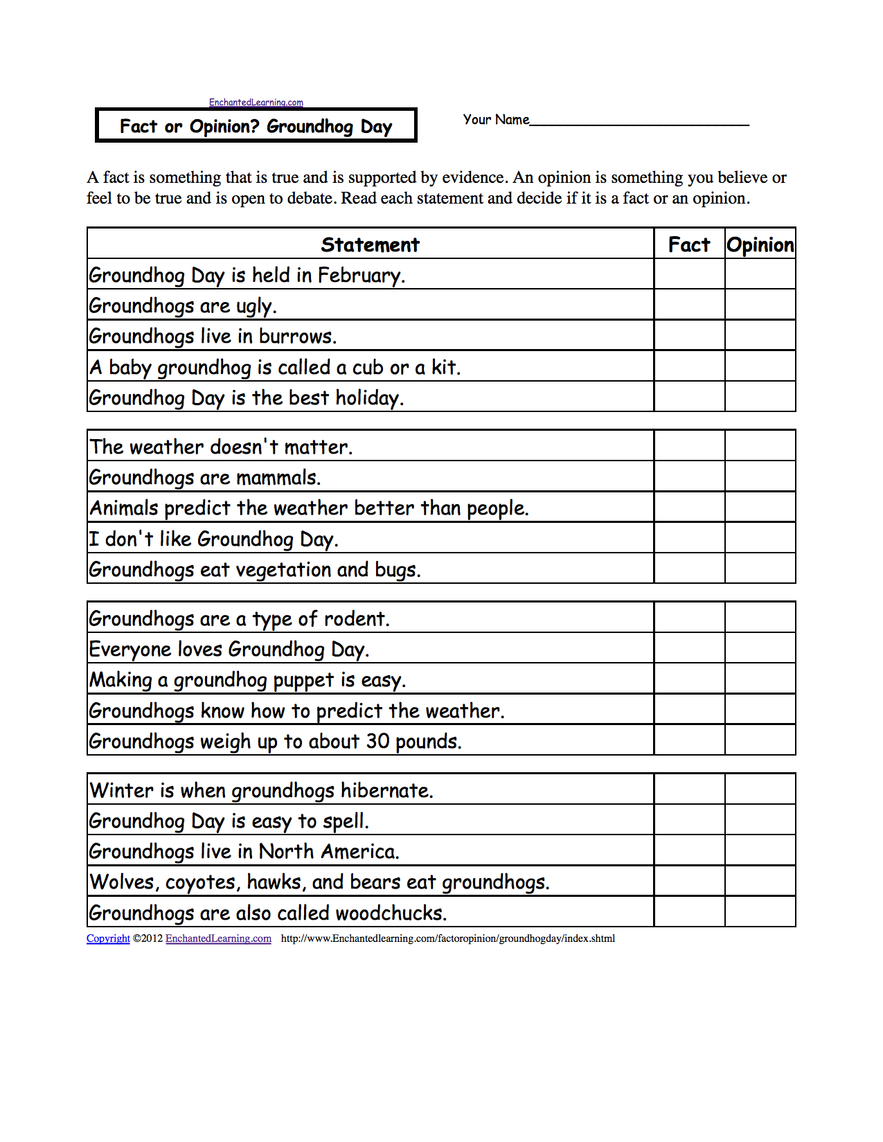Fact or Opinion? Checkmark Worksheets to Print - EnchantedLearning.com Inside I Feel Statements Worksheet
