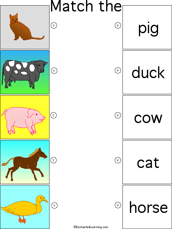 File Folder Games: Farm Animals Page 1 (color)- Enchanted Learning Software