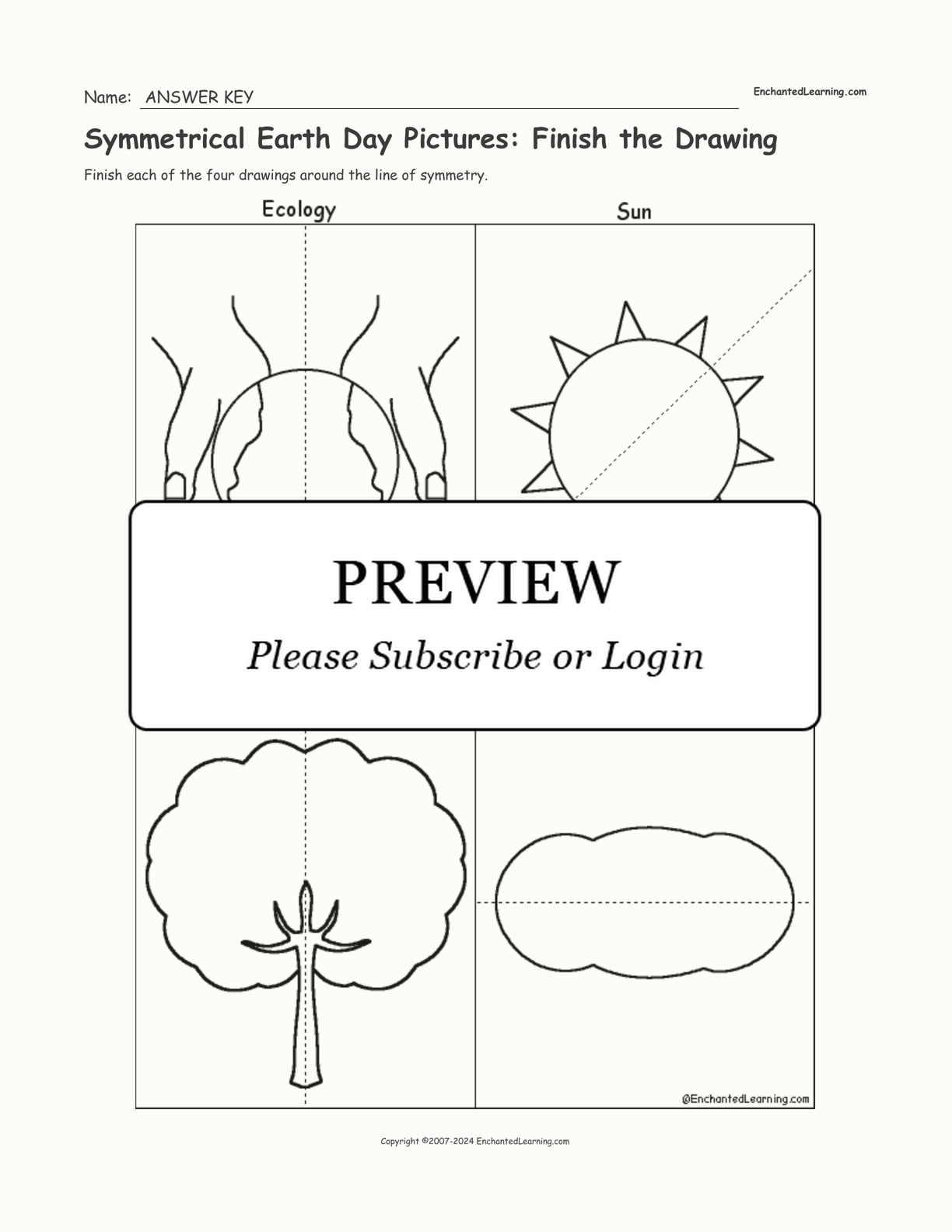 Symmetrical Earth Day Pictures: Finish the Drawing interactive worksheet page 2