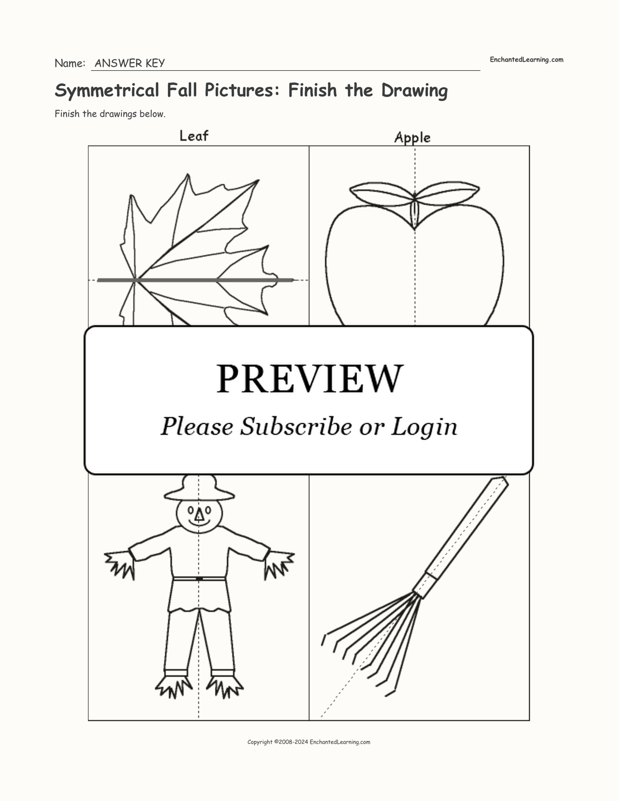 Symmetrical Fall Pictures: Finish the Drawing interactive worksheet page 2