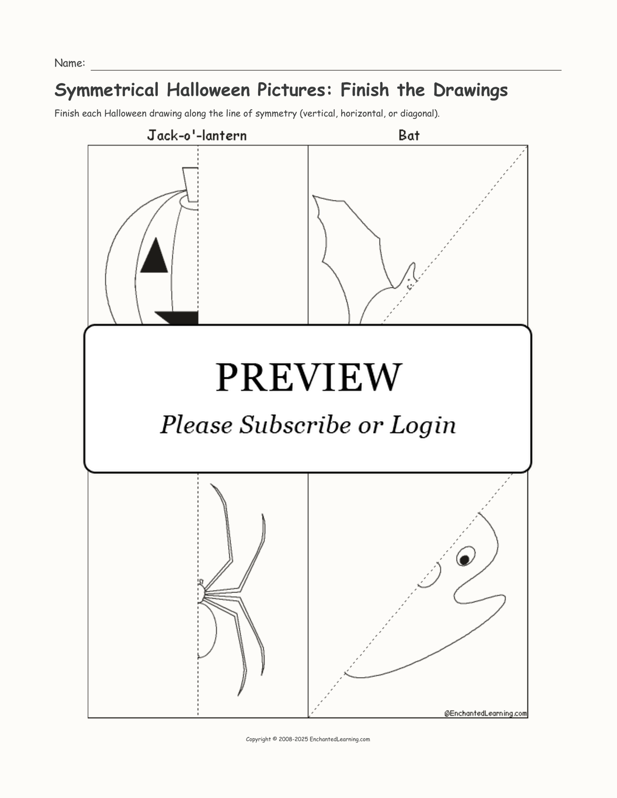 Symmetrical Halloween Pictures: Finish the Drawings interactive worksheet page 1