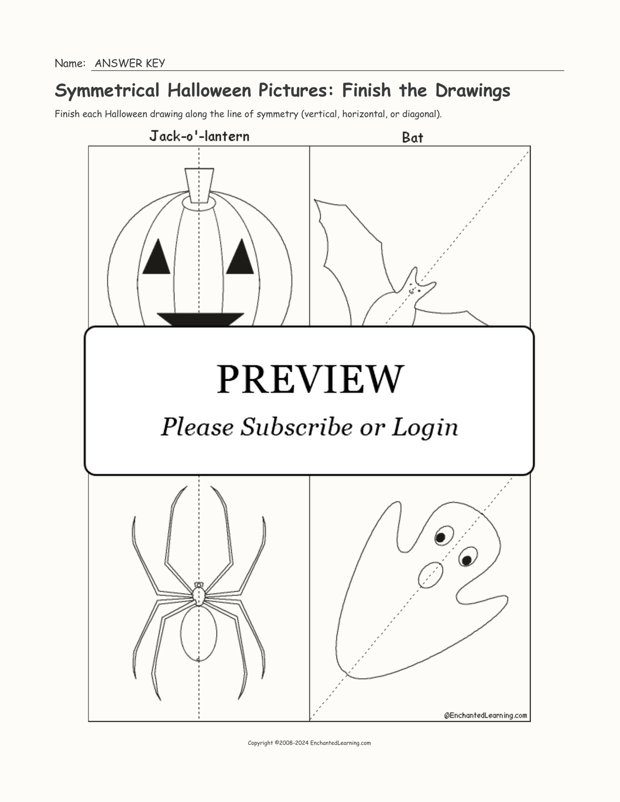 Symmetrical Halloween Pictures: Finish the Drawings interactive worksheet page 2