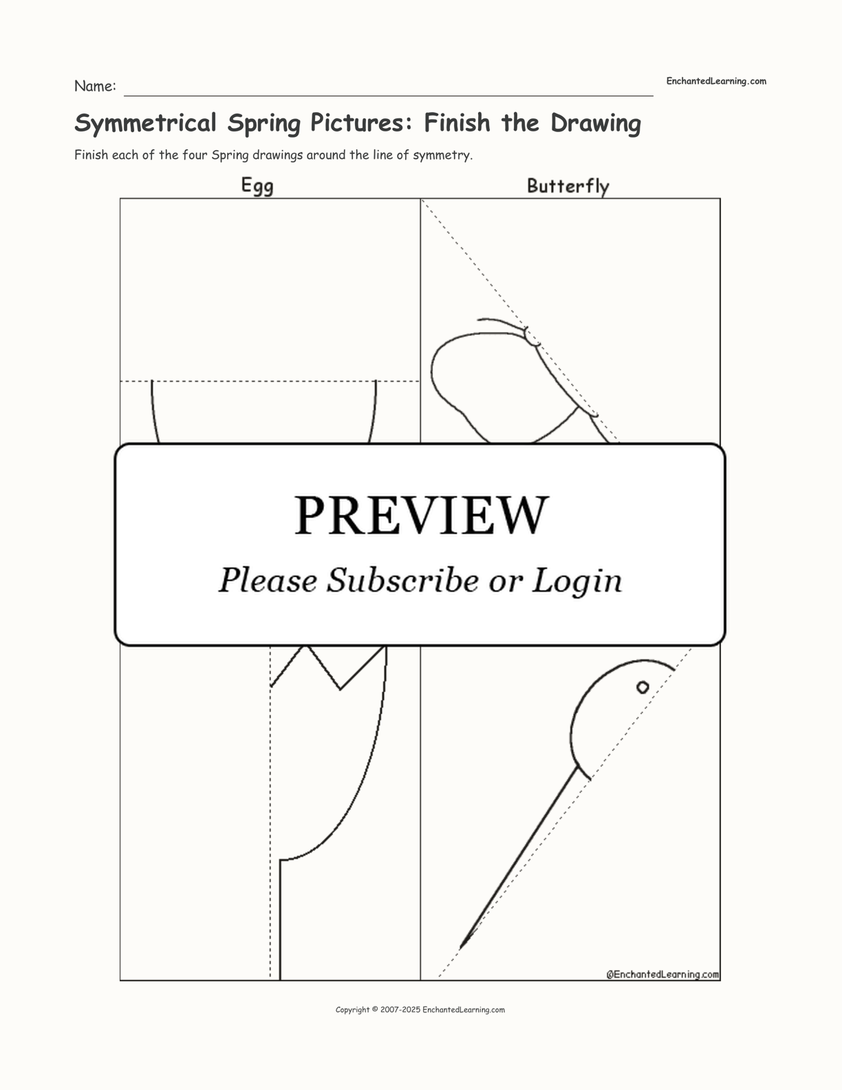 Symmetrical Spring Pictures: Finish the Drawing interactive worksheet page 1