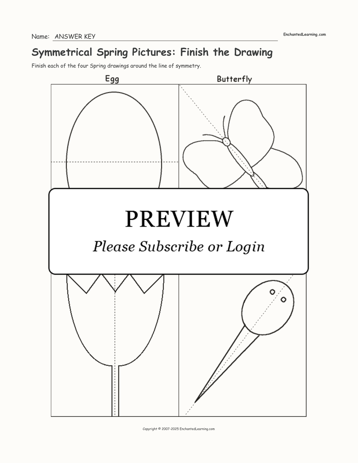 Symmetrical Spring Pictures: Finish the Drawing interactive worksheet page 2