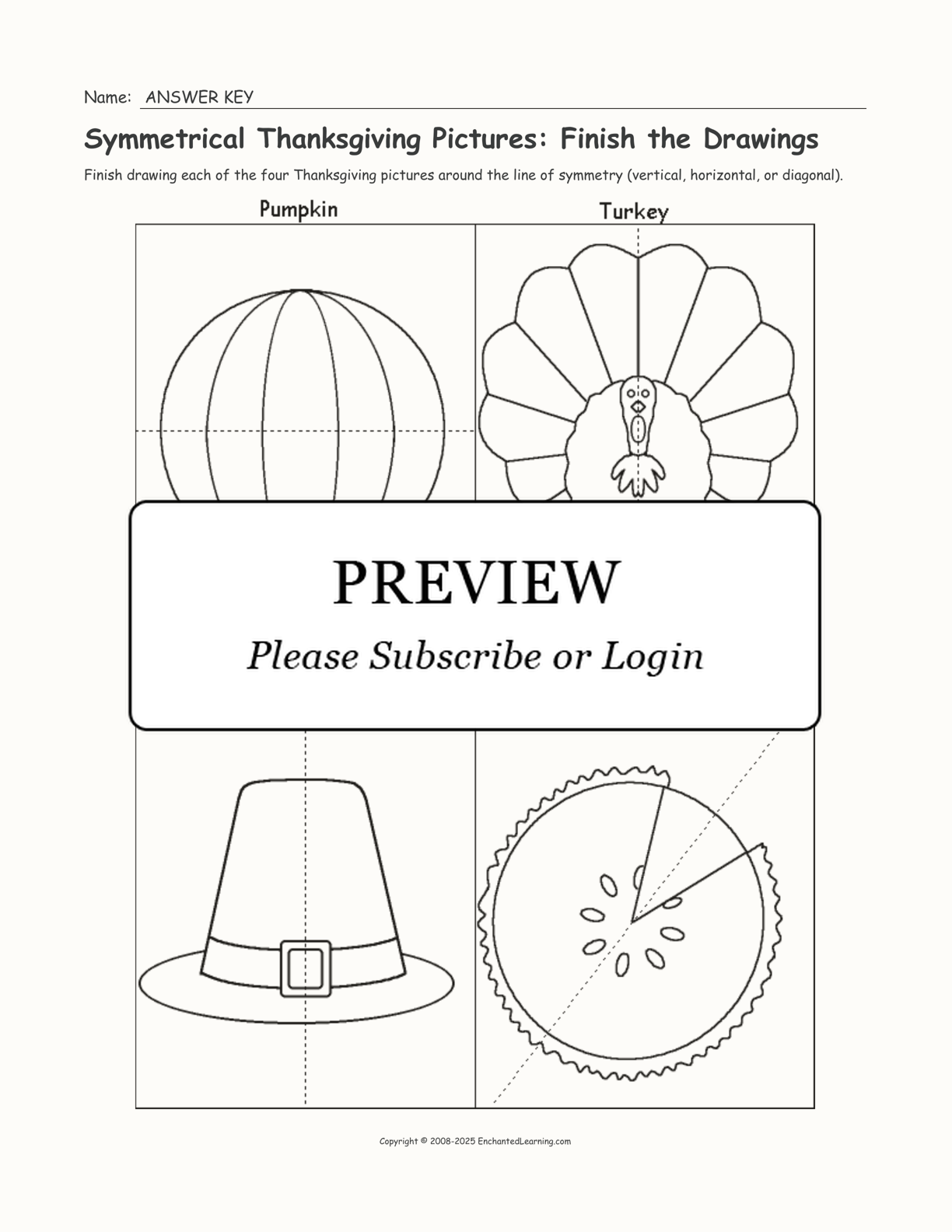 Symmetrical Thanksgiving Pictures: Finish the Drawings interactive worksheet page 2