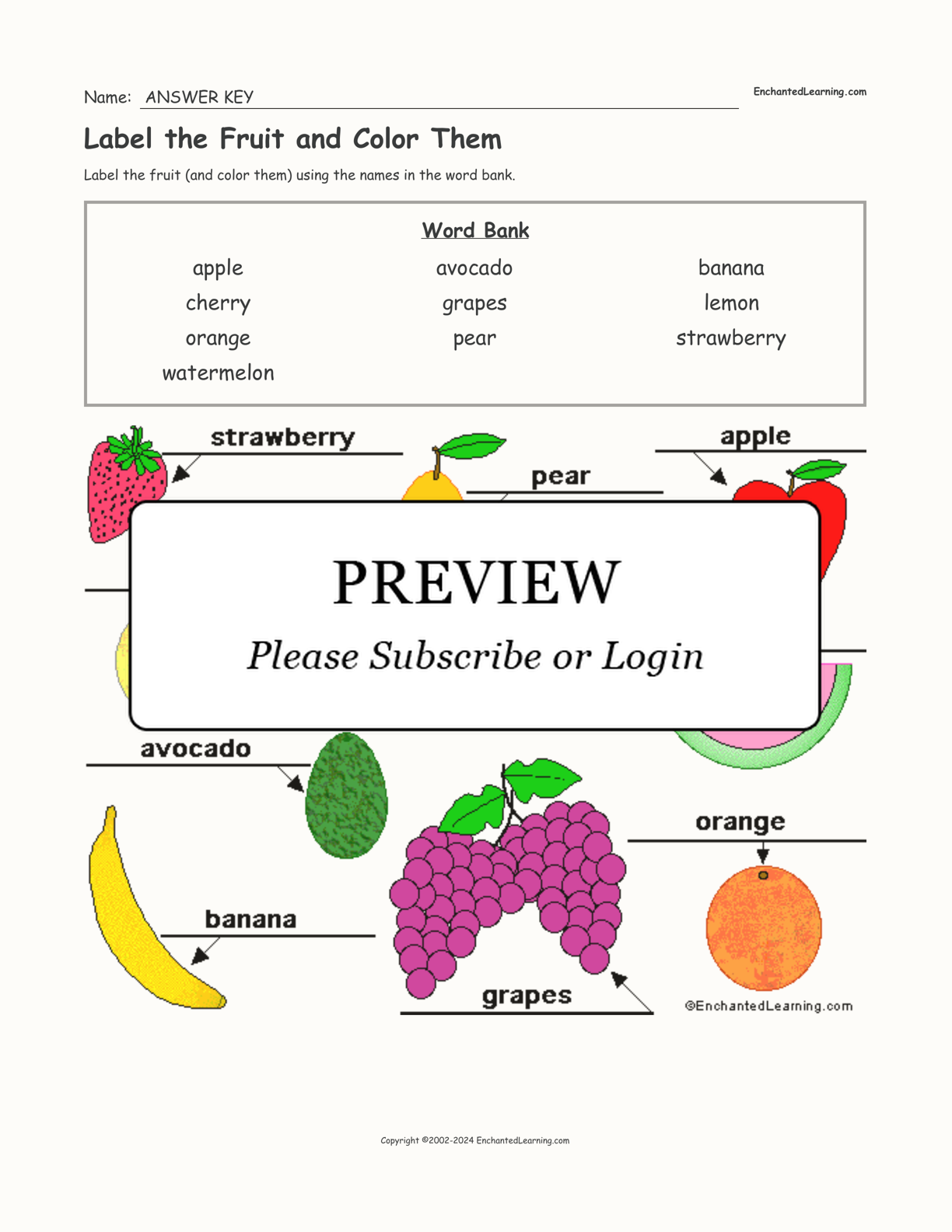 Label the Fruit and Color Them interactive worksheet page 2