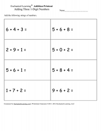 Search result: 'Generate Addition Worksheets: One Digit + One Digit + One Digit'