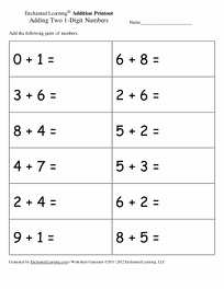 Generate Printable Addition Worksheets: One Digit + One Digit