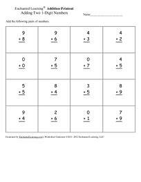 Search result: 'Generate Addition Worksheets: One Digit + One Digit, Vertical'