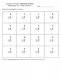 Search result: 'Generate Subtraction Worksheets: One Digit + One Digit, Vertical Format'