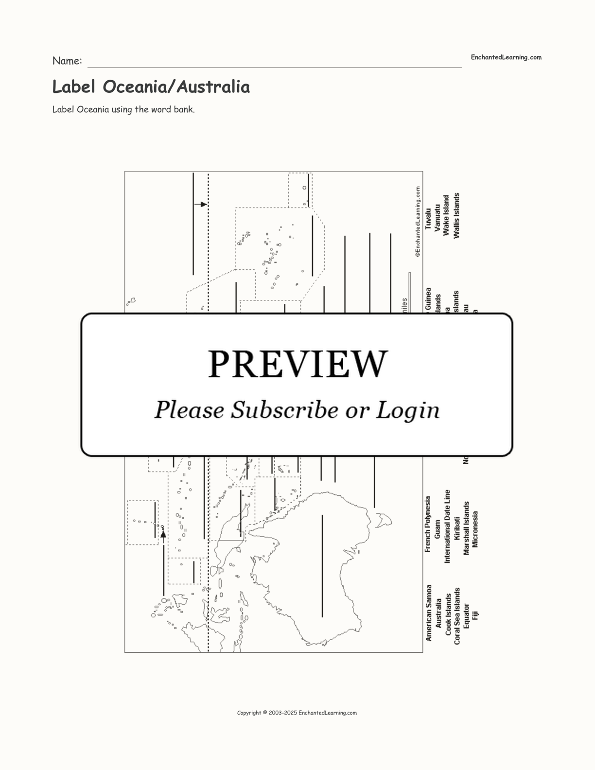 Label Oceania/Australia interactive worksheet page 1