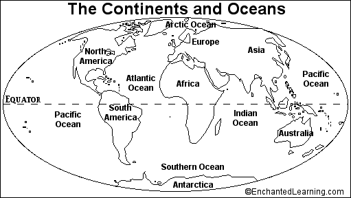 World Map Showing 7 Continents And 5 Oceans