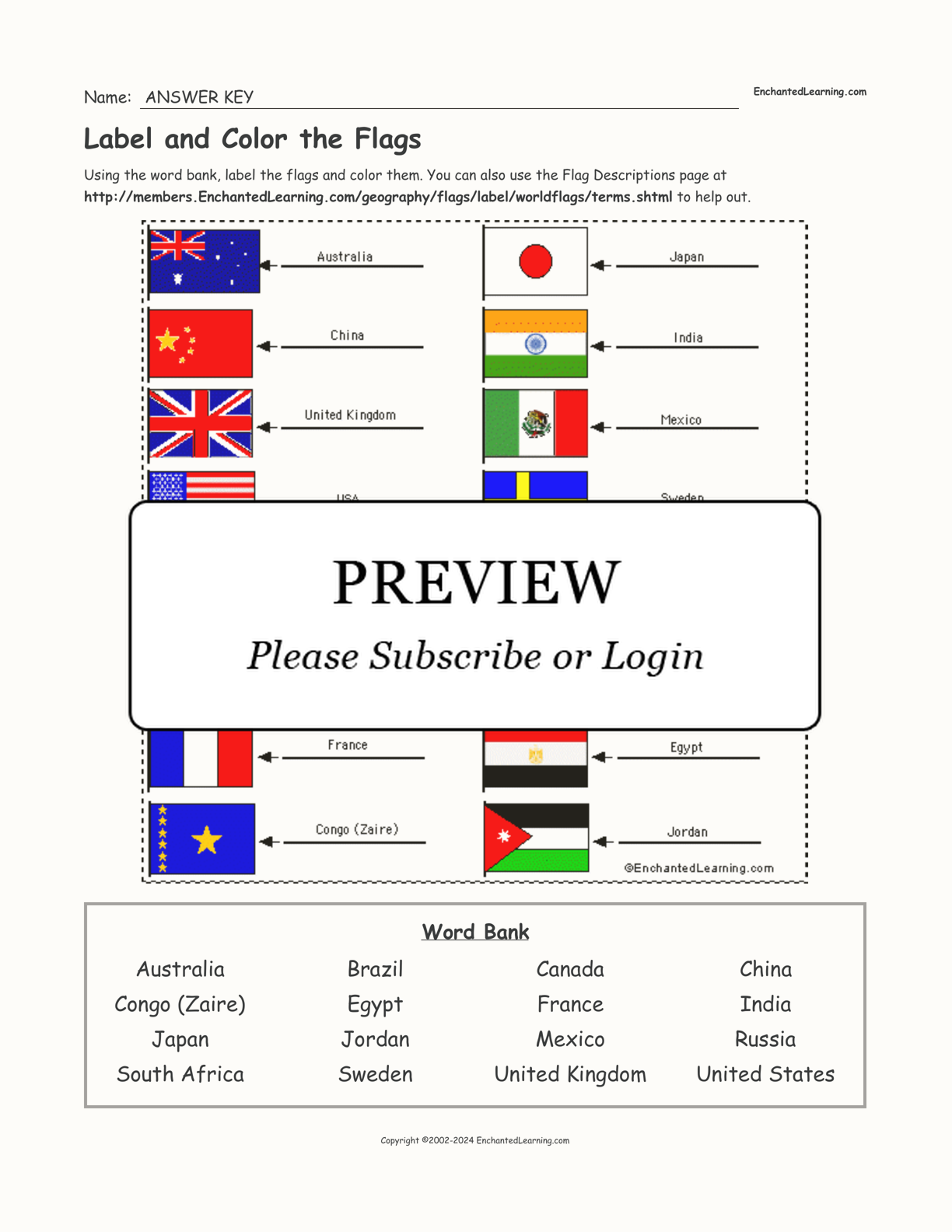 Label and Color the Flags interactive worksheet page 2