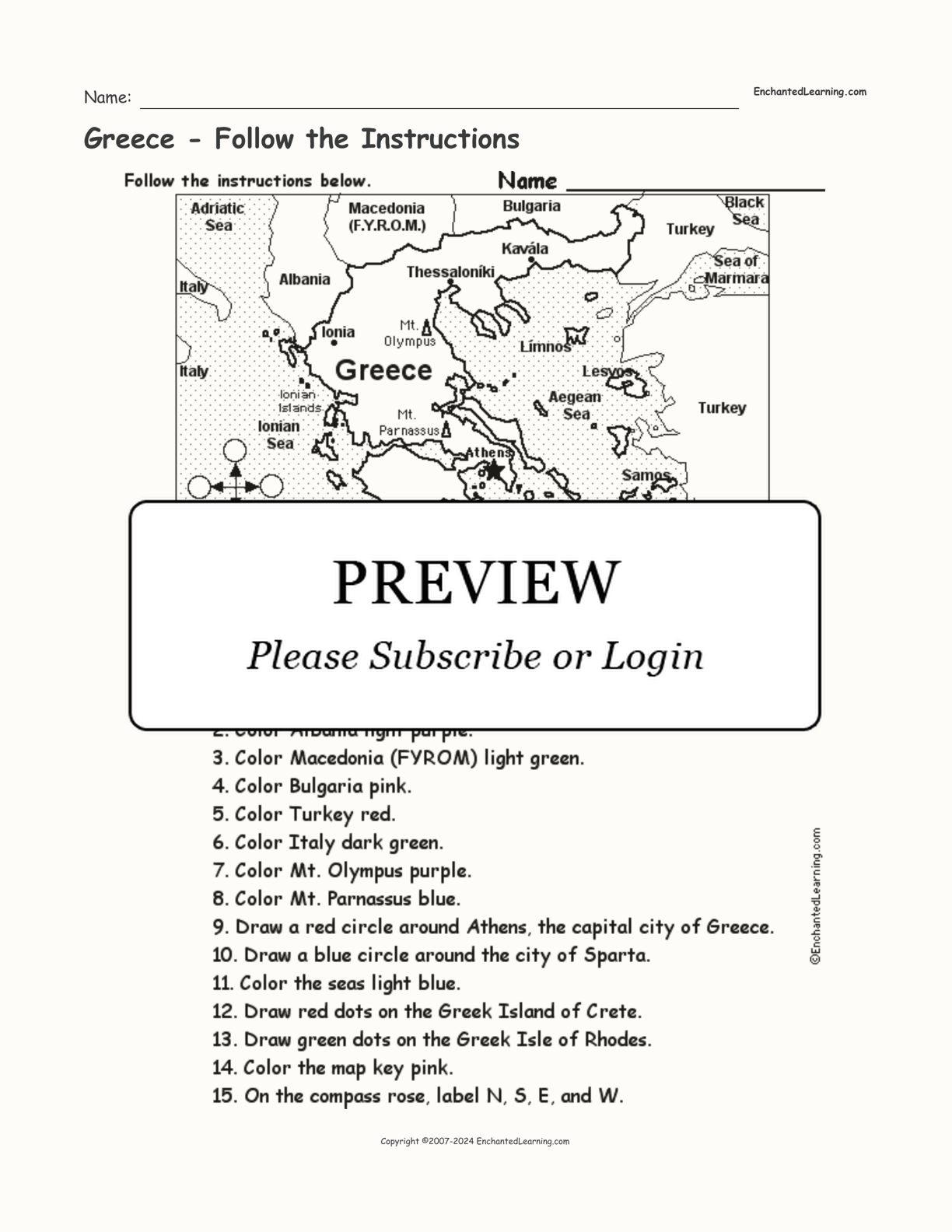 Greece - Follow the Instructions interactive worksheet page 1