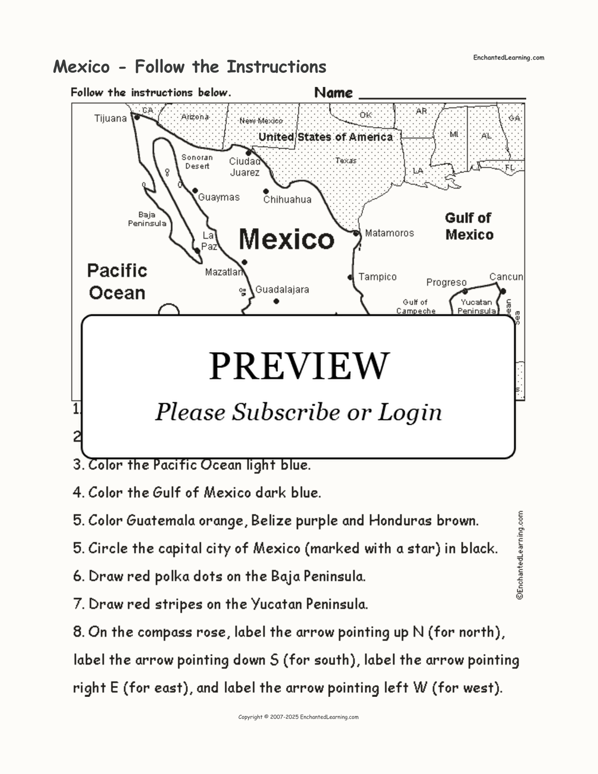 Mexico - Follow the Instructions interactive worksheet page 1