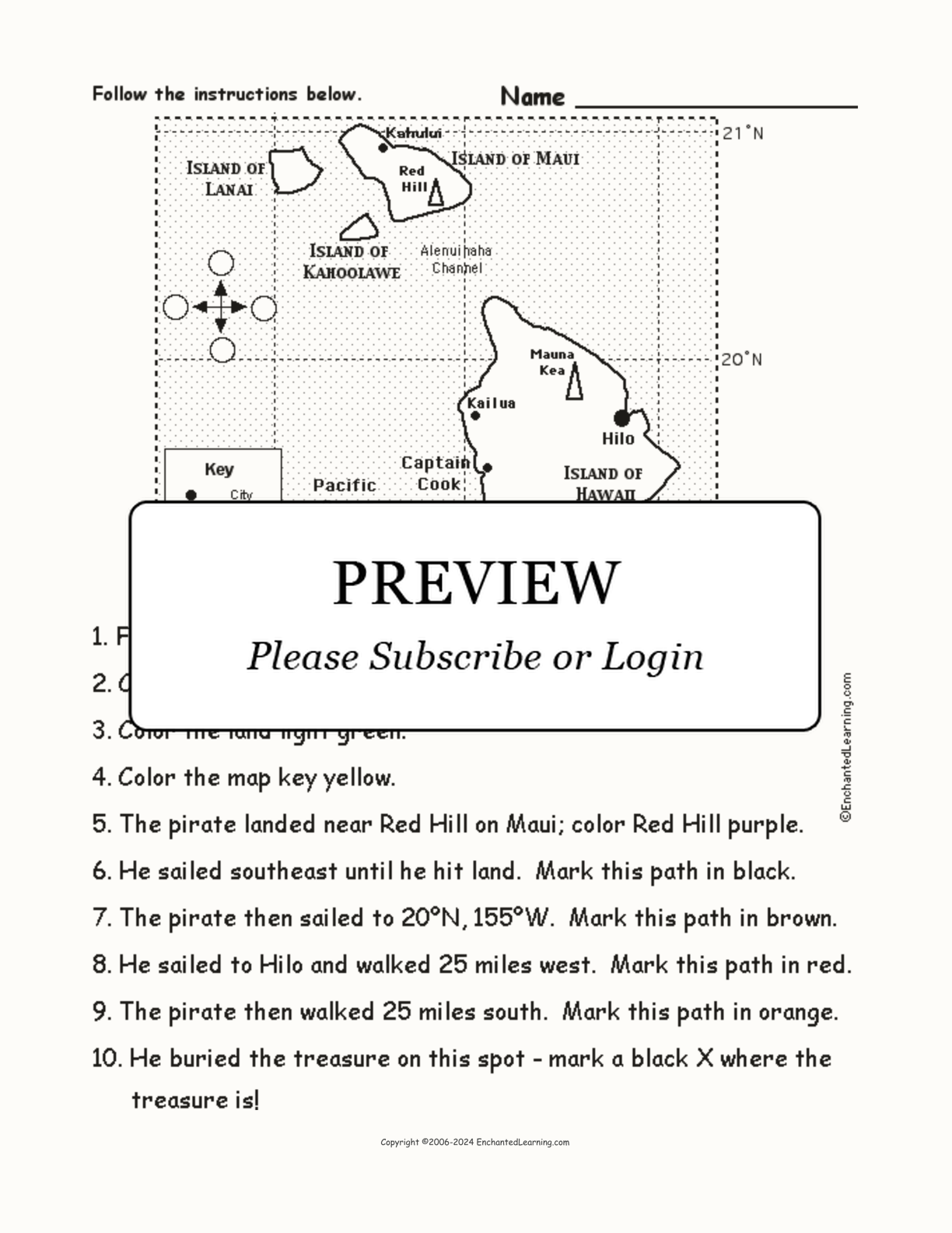 Pirate Map - Follow the Instructions interactive worksheet page 1