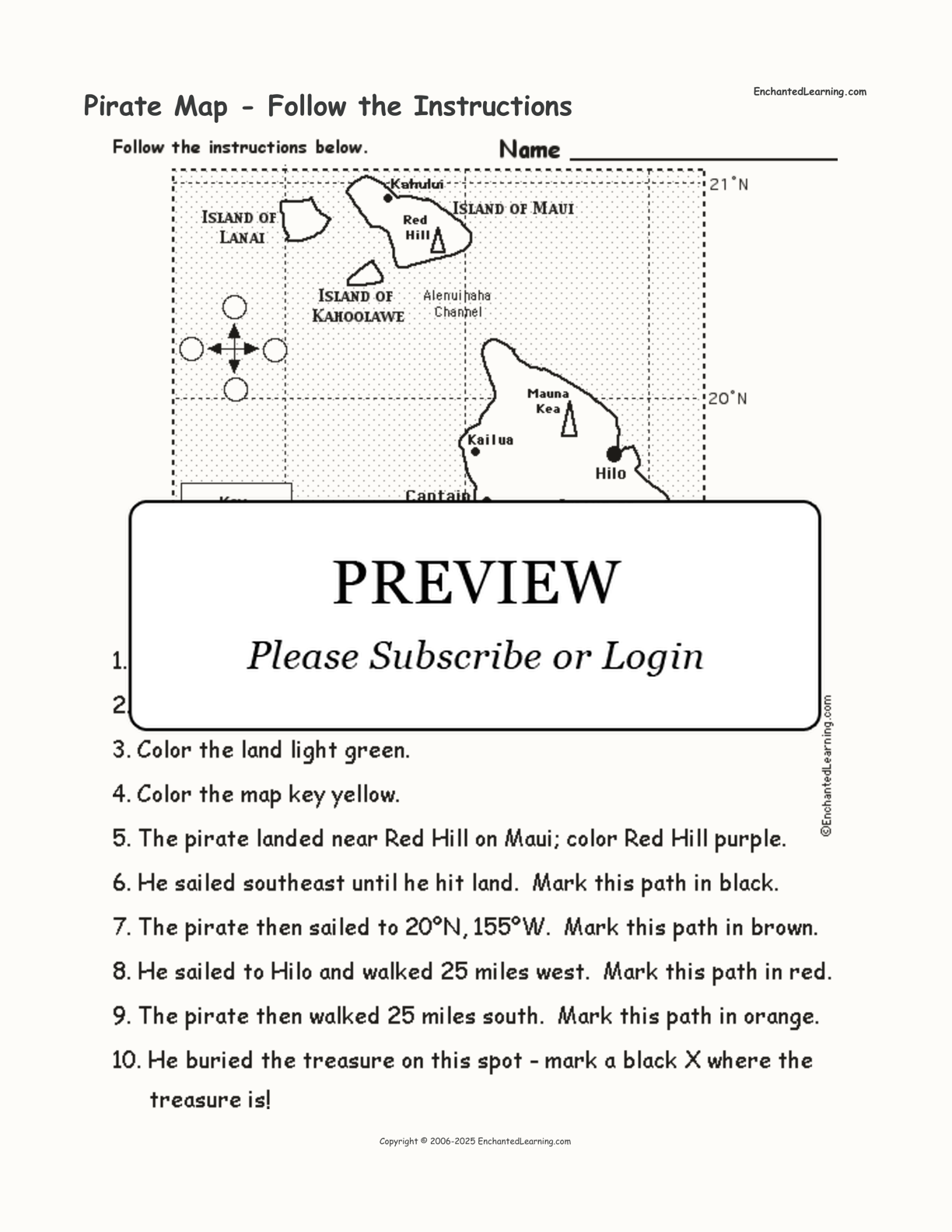 Pirate Map - Follow the Instructions interactive worksheet page 1