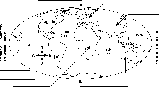 Label Continents Map Printout