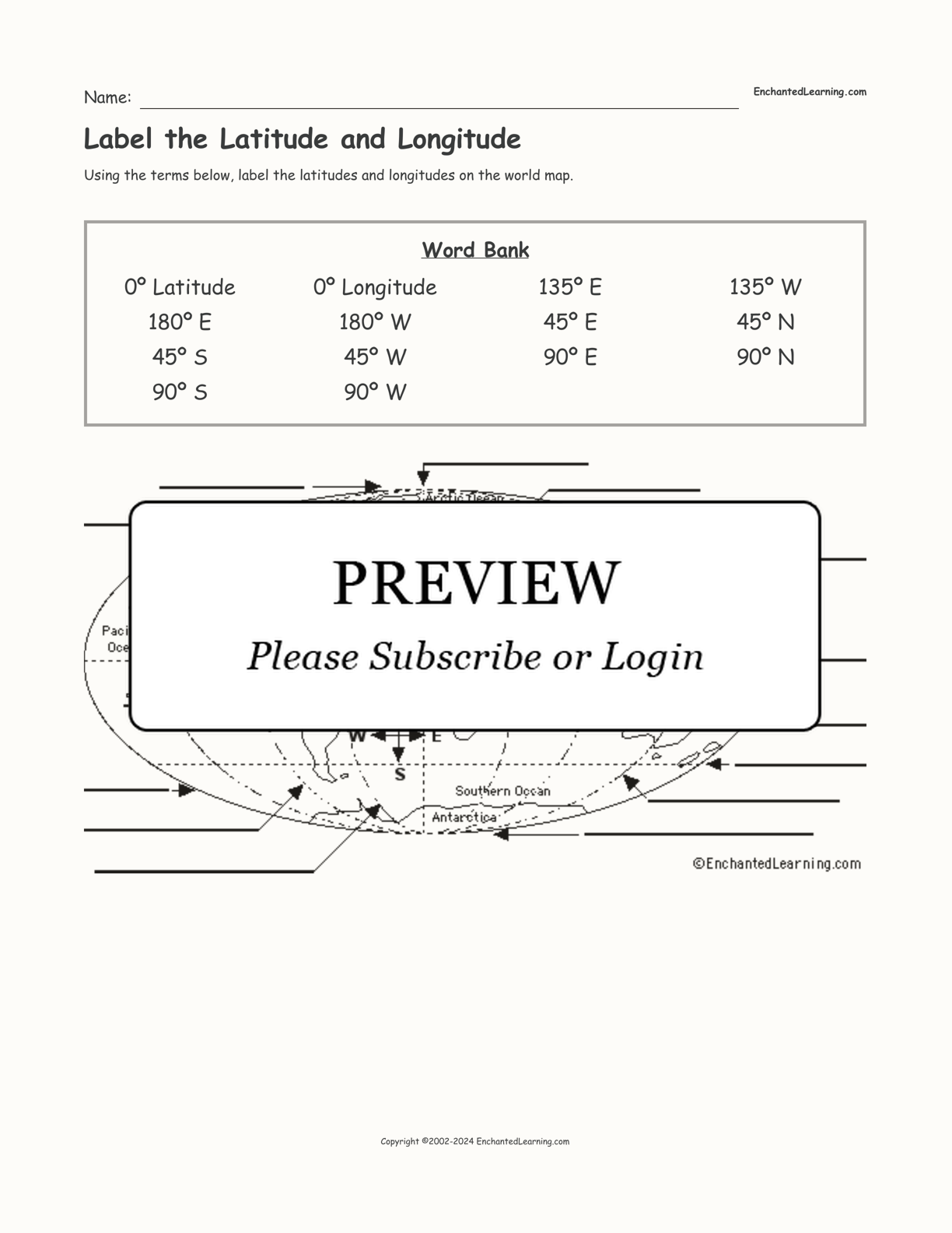 Label the Latitude and Longitude interactive worksheet page 1