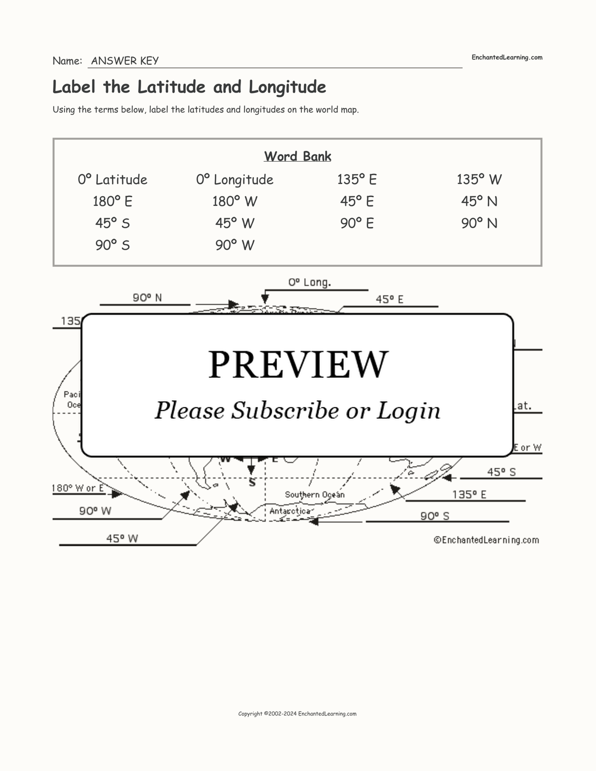 Label the Latitude and Longitude interactive worksheet page 2