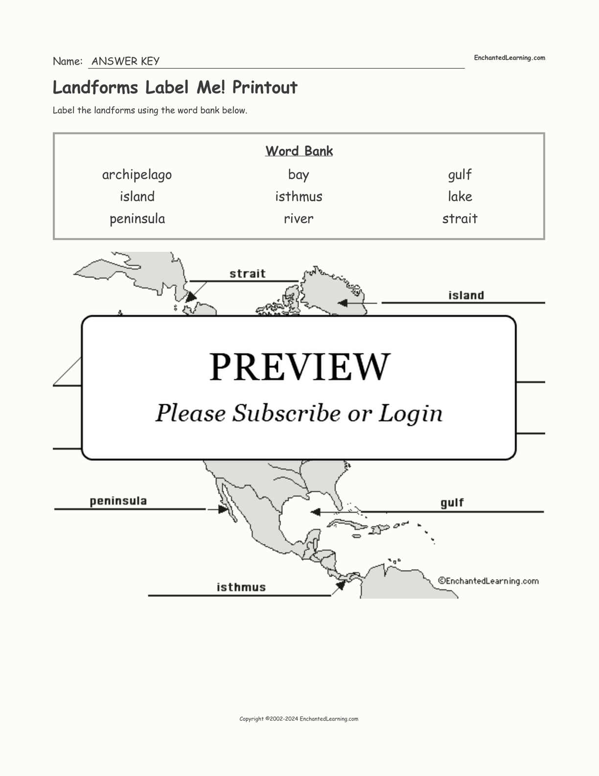 Landforms Label Me! Printout interactive worksheet page 2