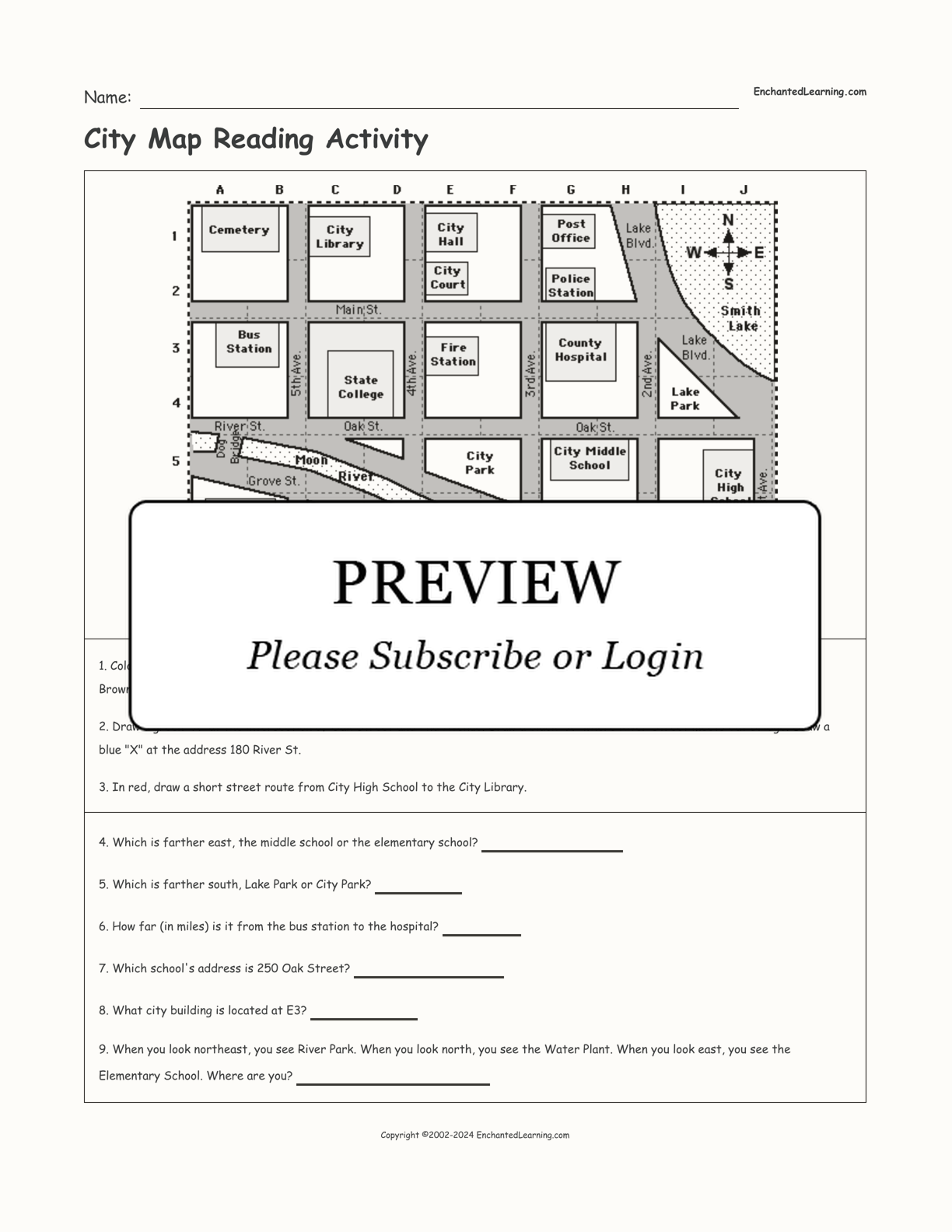 City Map Reading Activity interactive worksheet page 1
