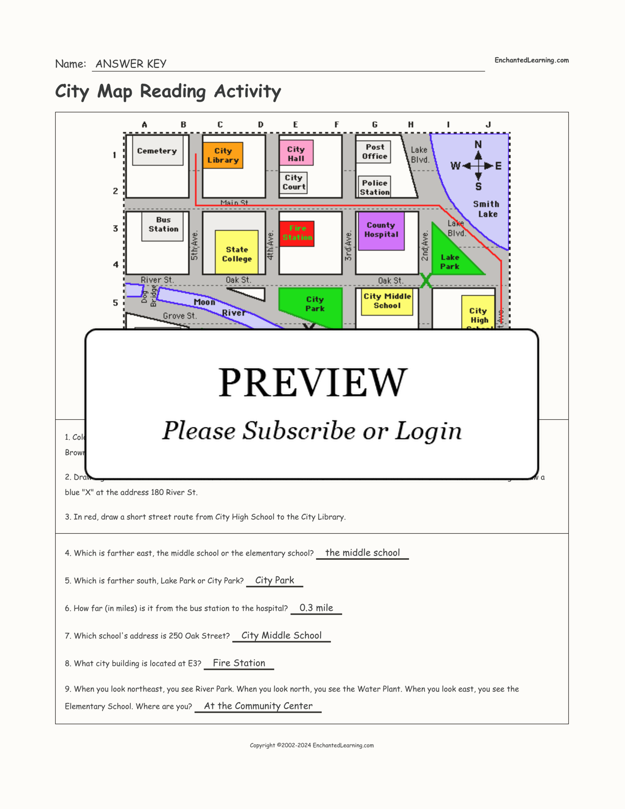 City Map Reading Activity interactive worksheet page 2