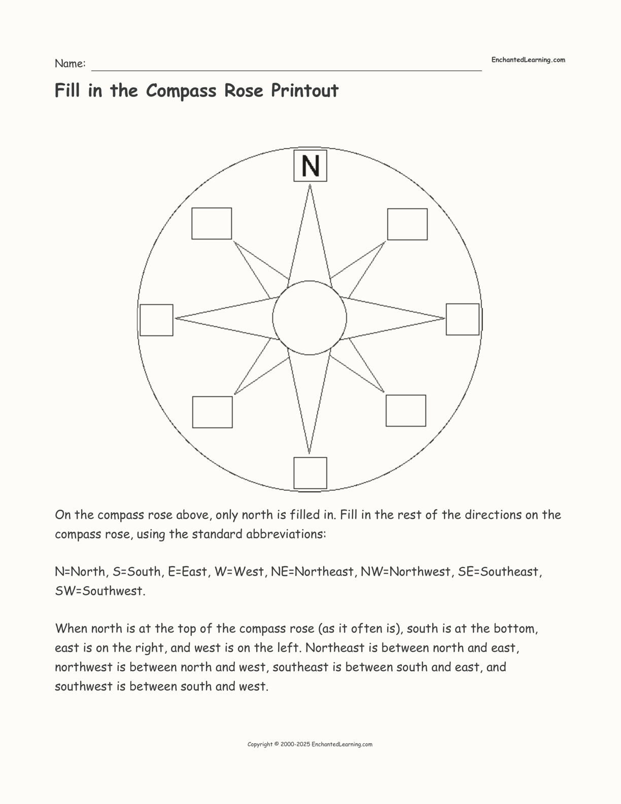 Fill in the Compass Rose Printout - Enchanted Learning