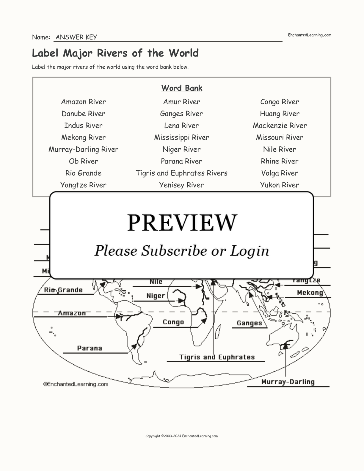 Label Major Rivers of the World interactive worksheet page 2