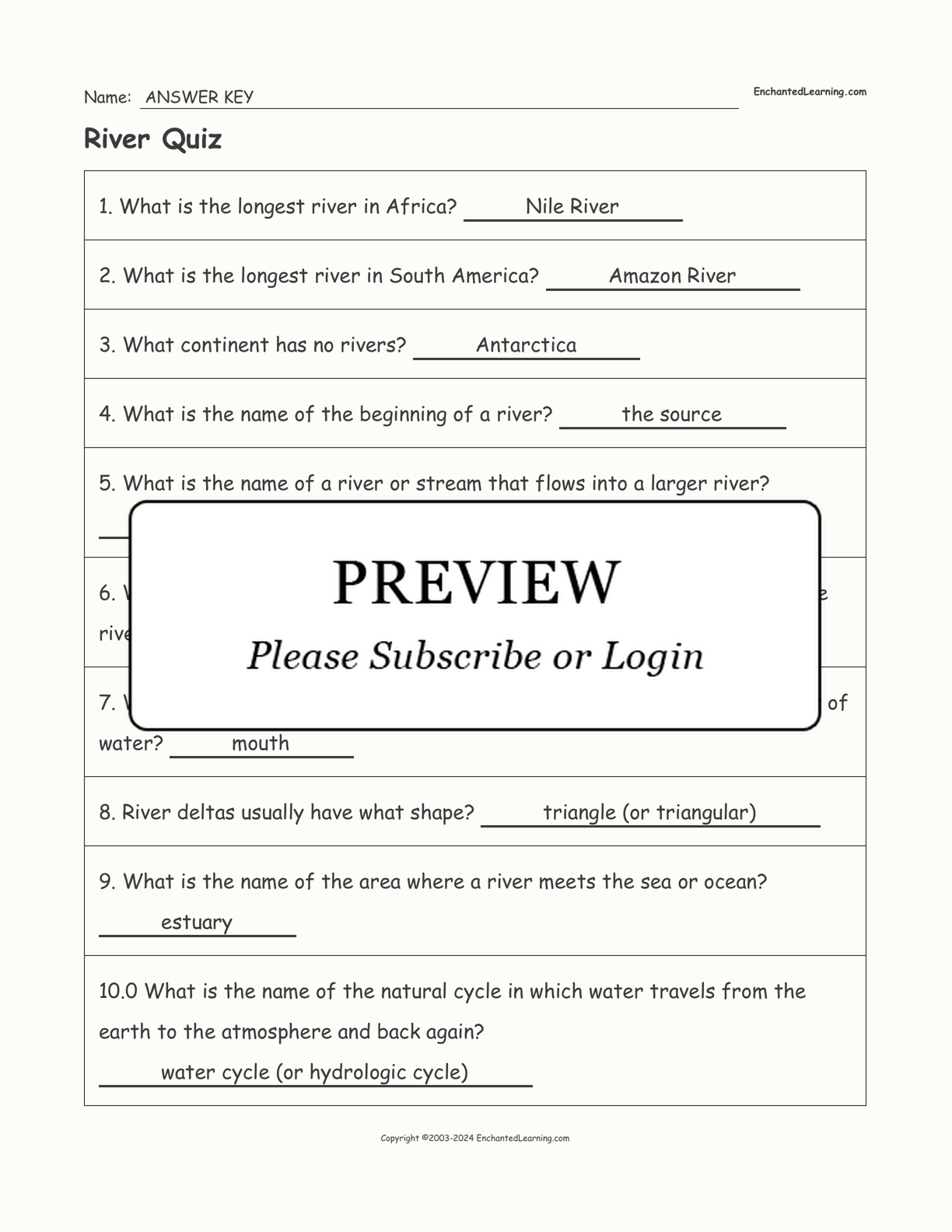 River Quiz interactive worksheet page 2