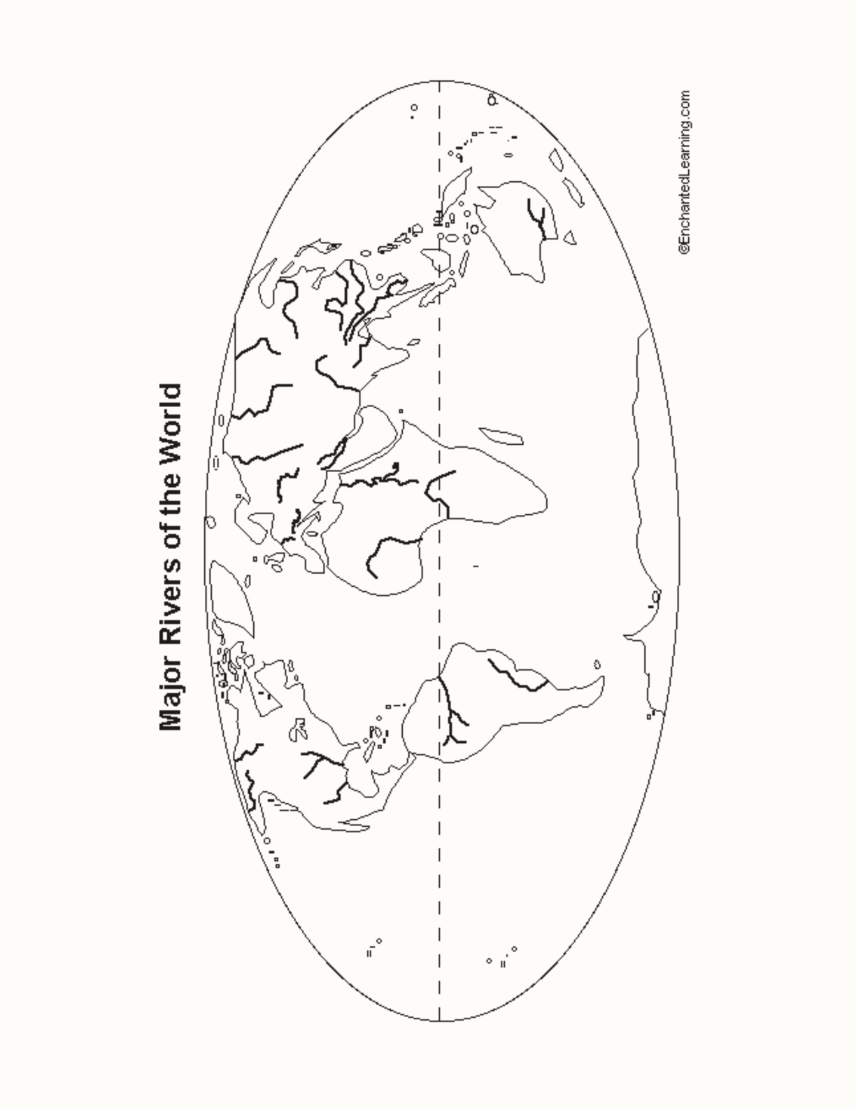Outline Map: Major Rivers of the World interactive printout page 1