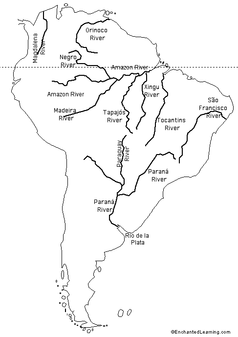 Labeled Outline Map Rivers Of South America Enchantedlearning Com