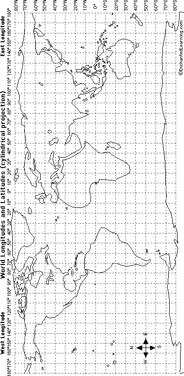 cylindrical outline map lat. long.