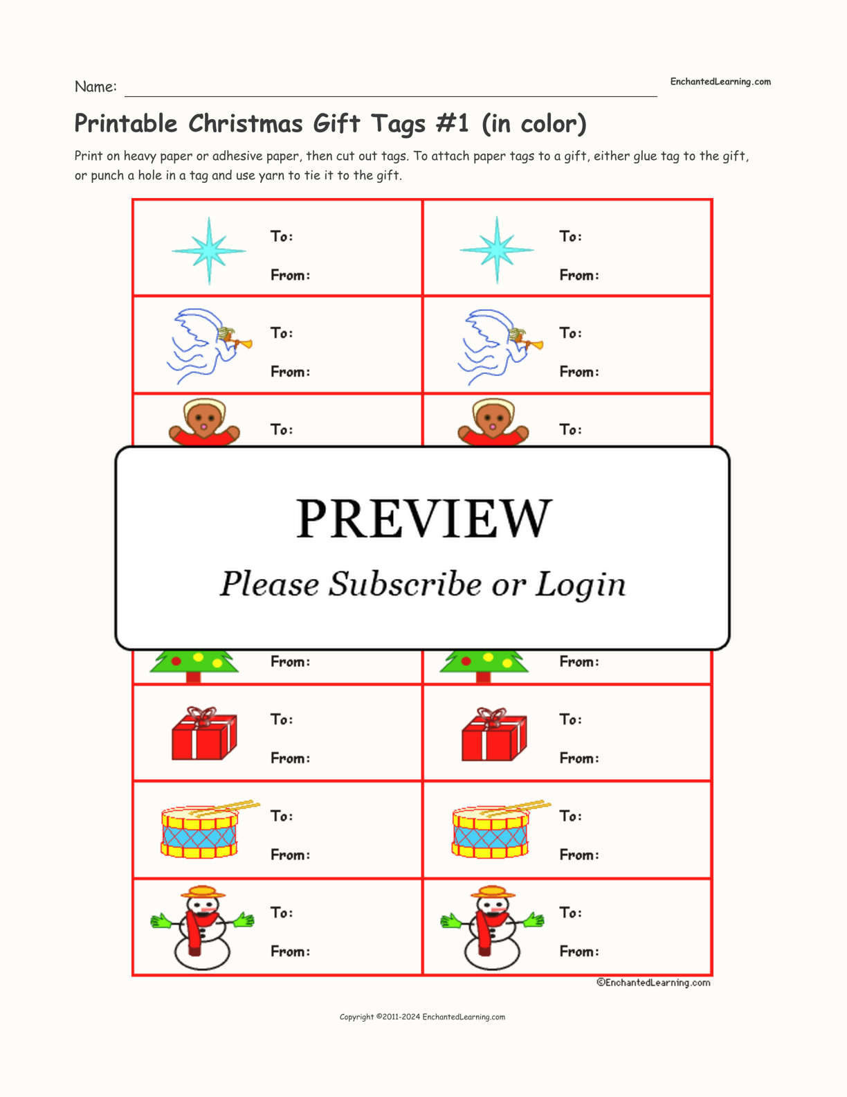 Printable Christmas Gift Tags #1 (in color) interactive printout page 1