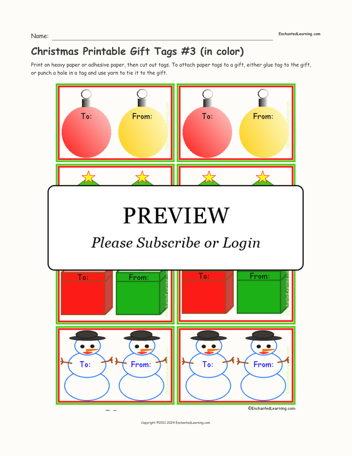 Christmas Printable Gift Tags #3 (in color) interactive printout page 1
