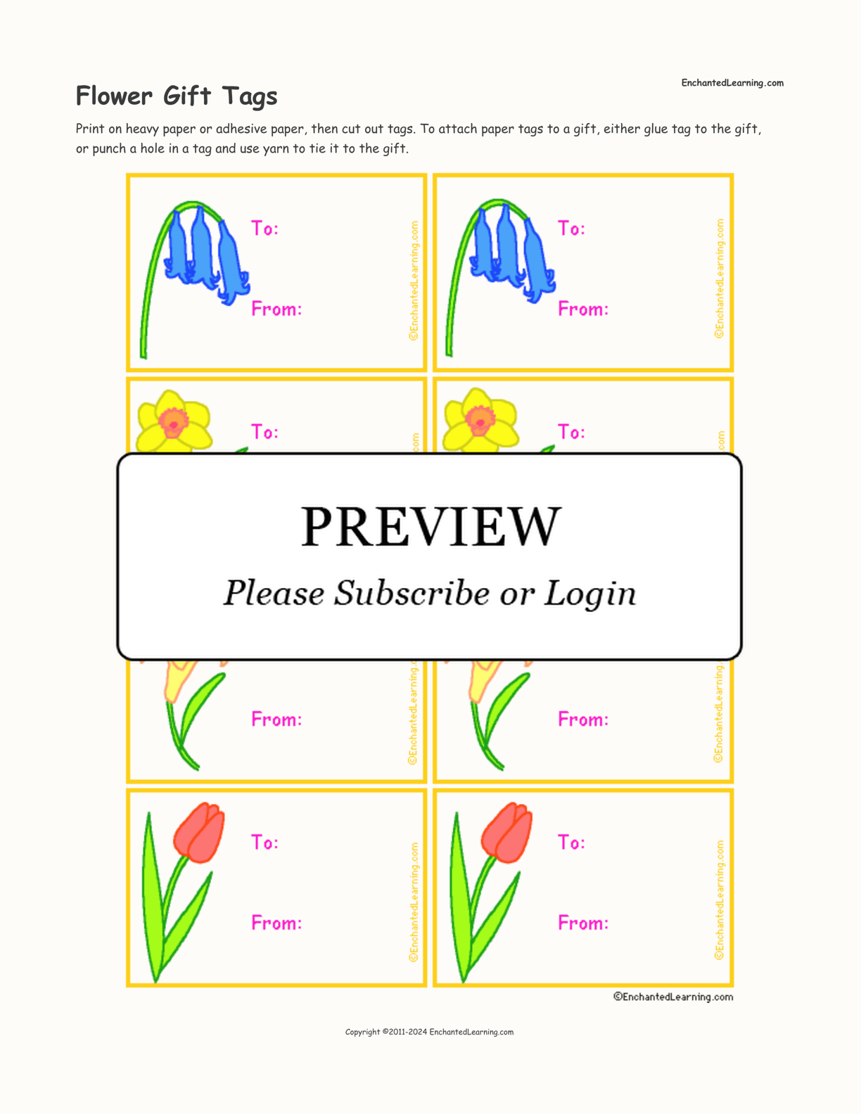 Flower Gift Tags interactive printout page 1