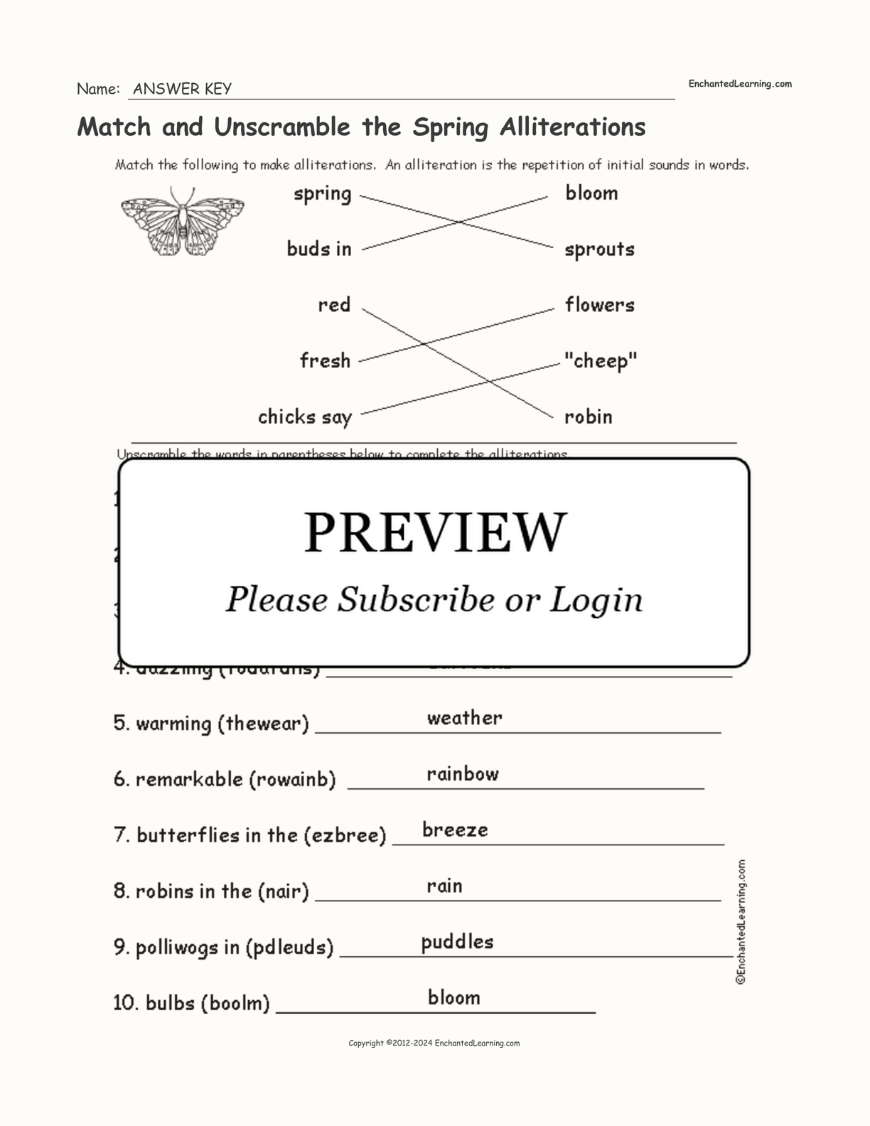 Match and Unscramble the Spring Alliterations interactive worksheet page 2