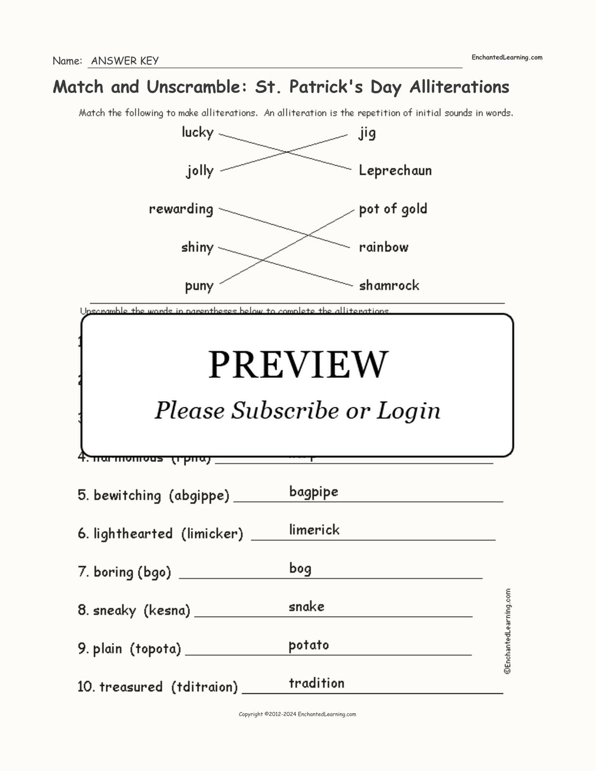 Match and Unscramble: St. Patrick's Day Alliterations interactive worksheet page 2