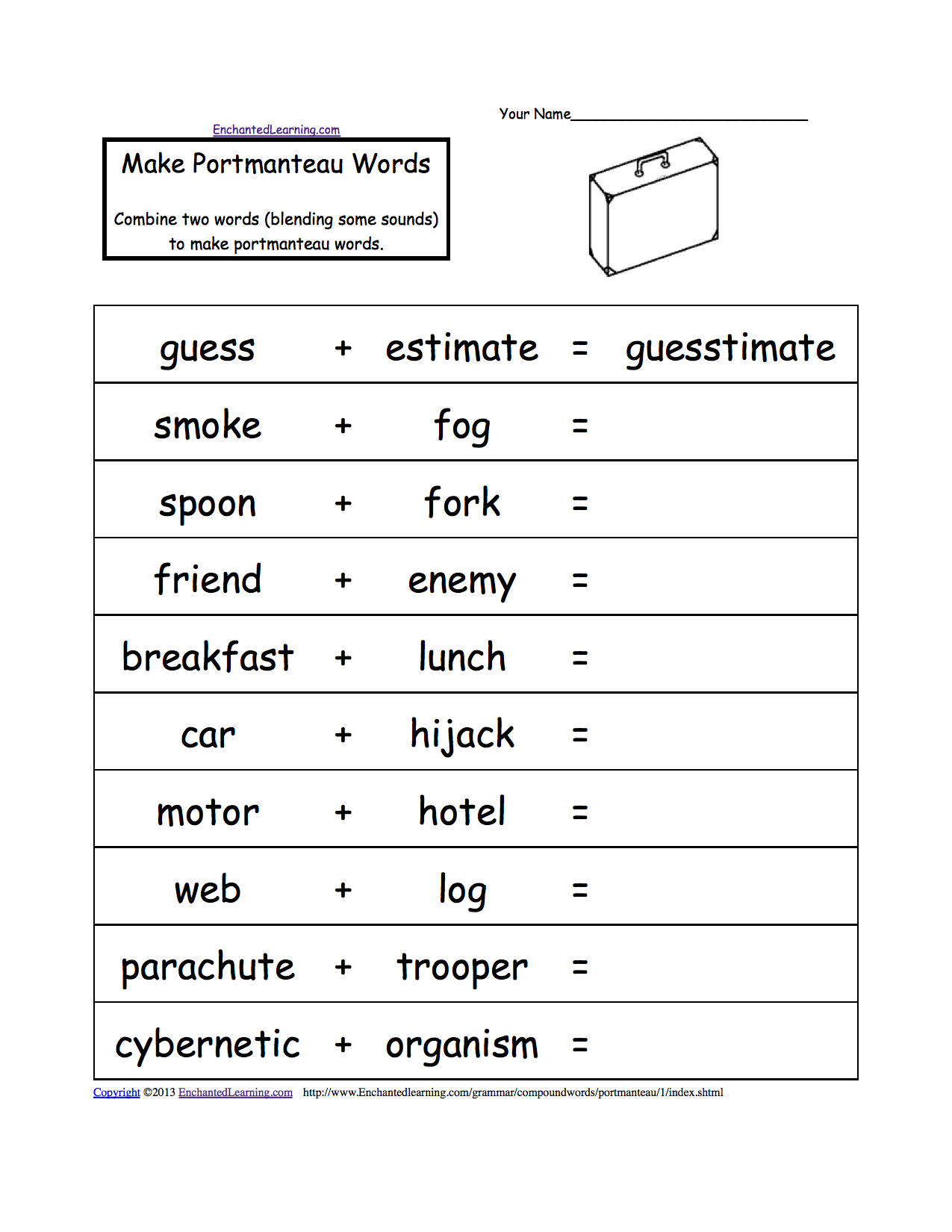 Search result: 'Portmanteau Words, Printable Worksheets'