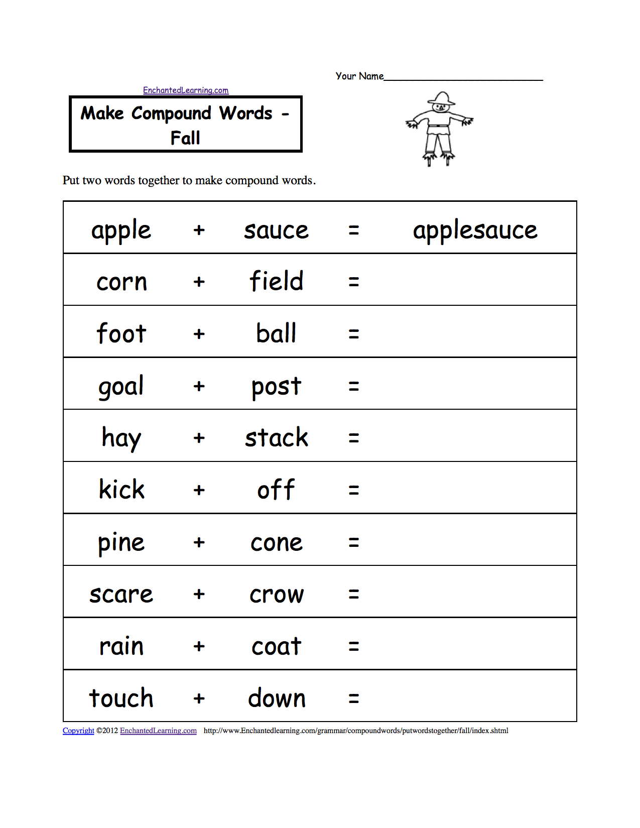 Make Compound Words Printable Worksheets Enchantedlearning Com