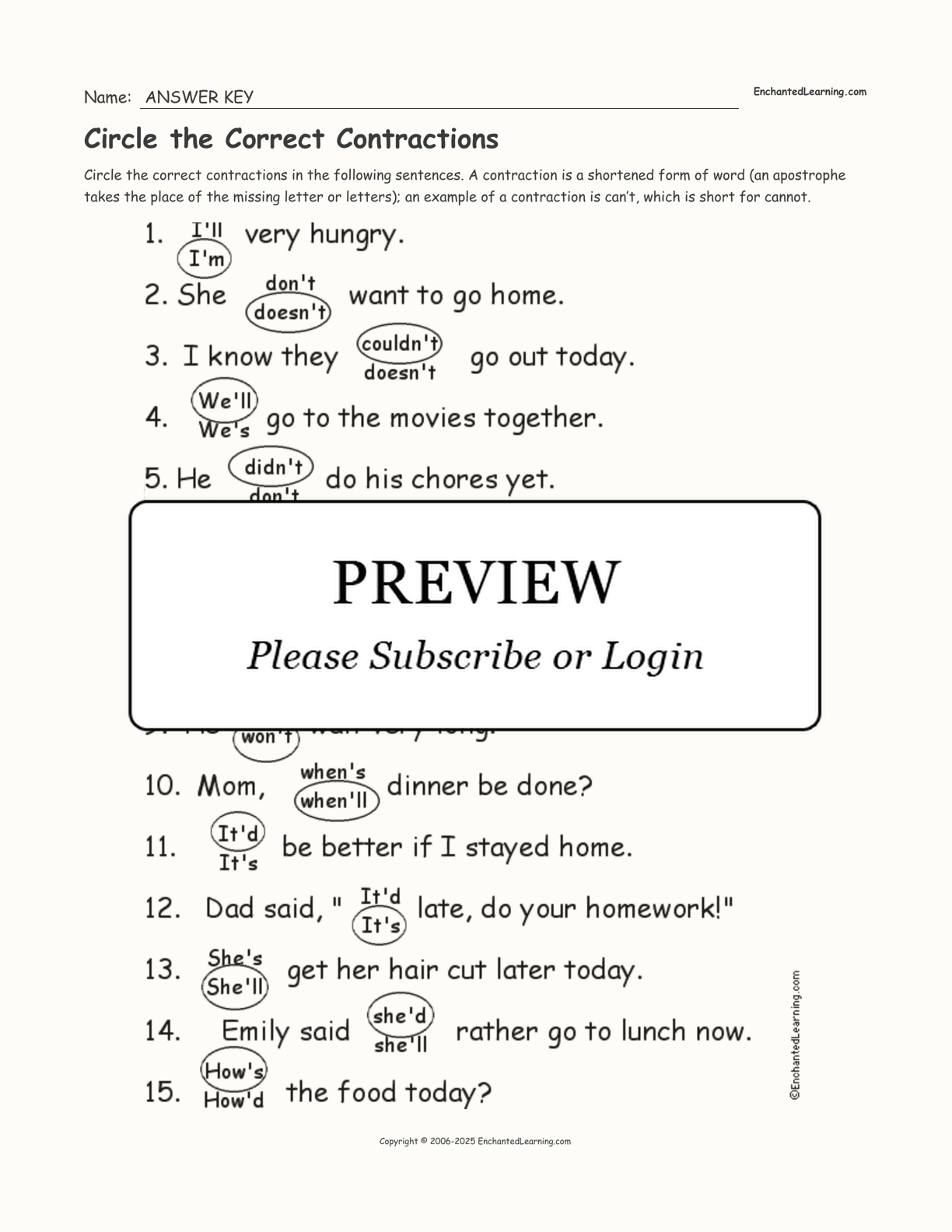 Circle the Correct Contractions interactive worksheet page 2