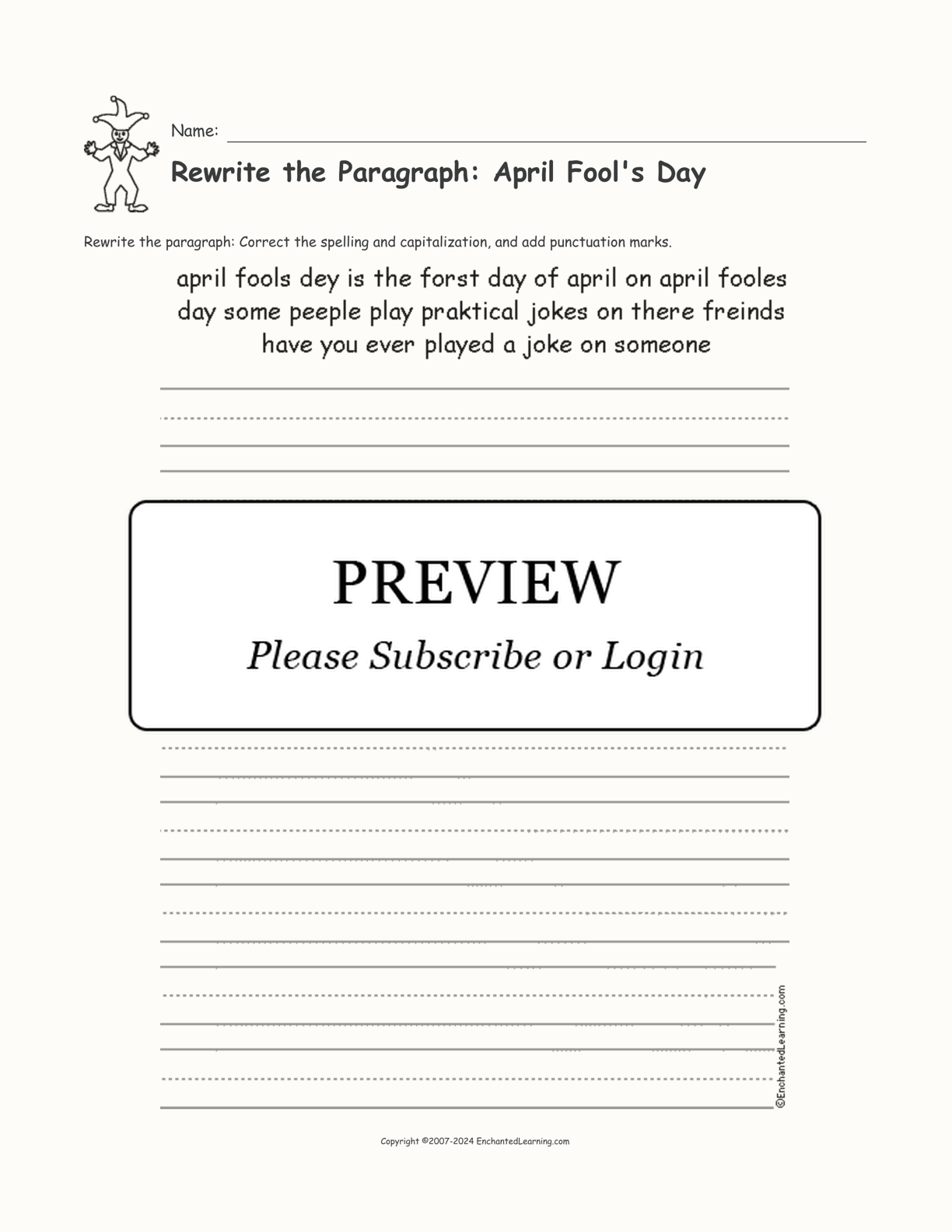 Rewrite the Paragraph: April Fool's Day interactive worksheet page 1