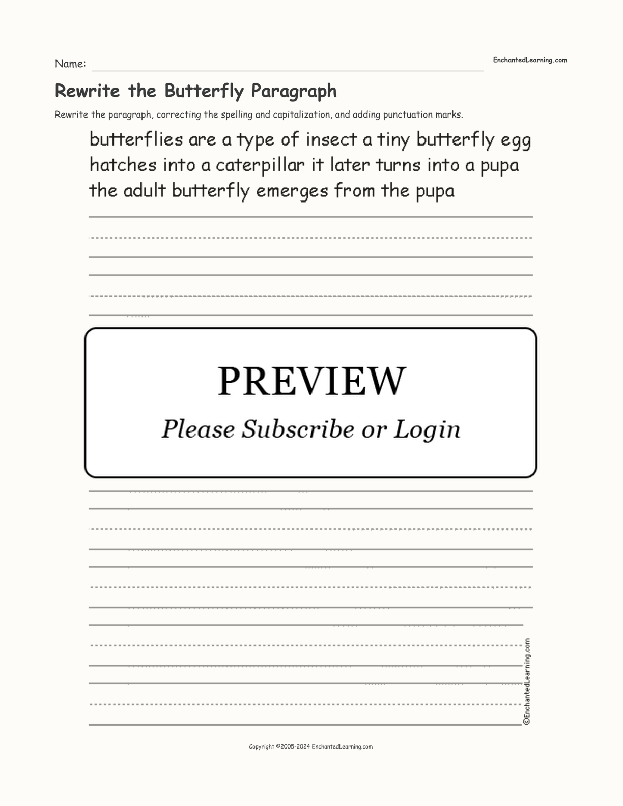 Rewrite the Butterfly Paragraph interactive worksheet page 1