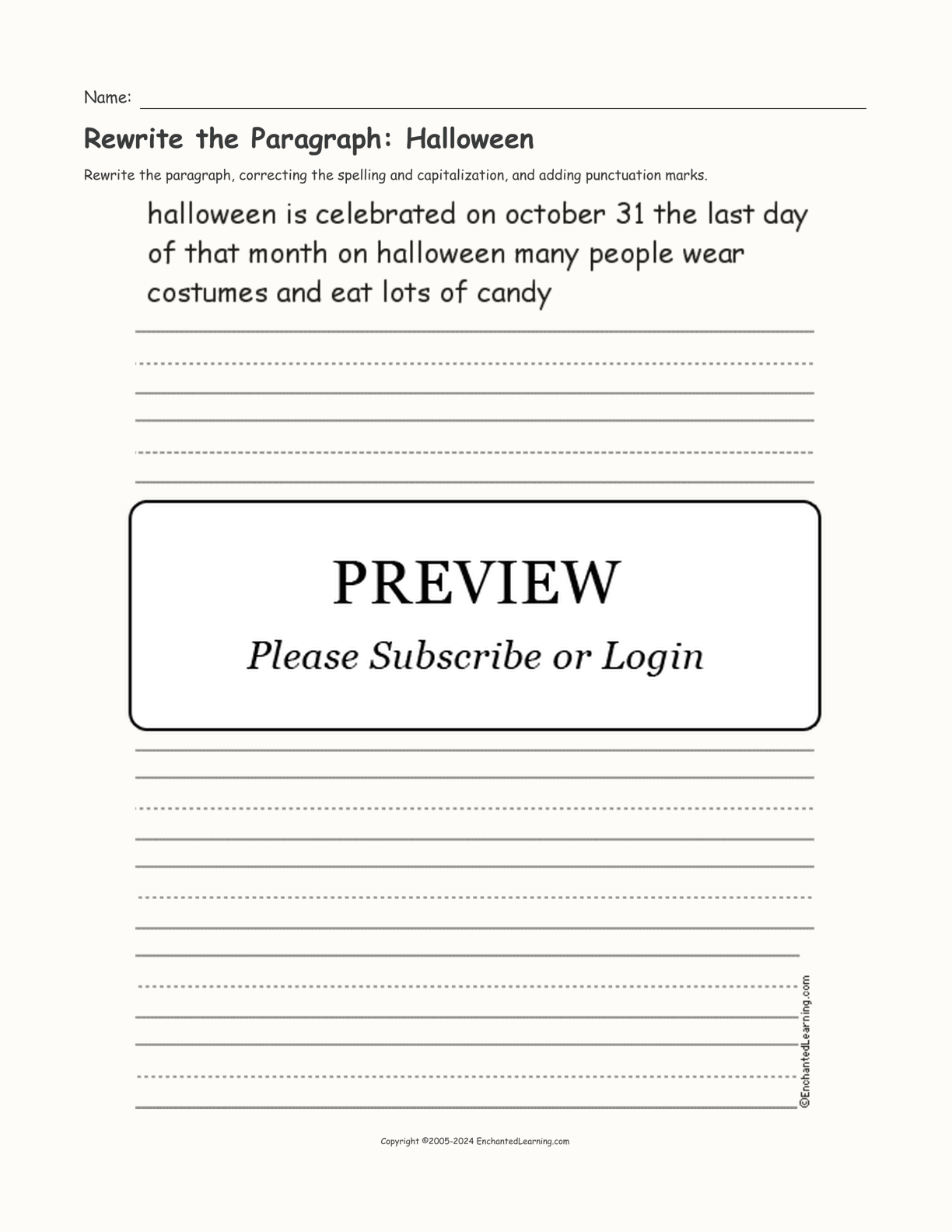 Rewrite the Paragraph: Halloween interactive worksheet page 1