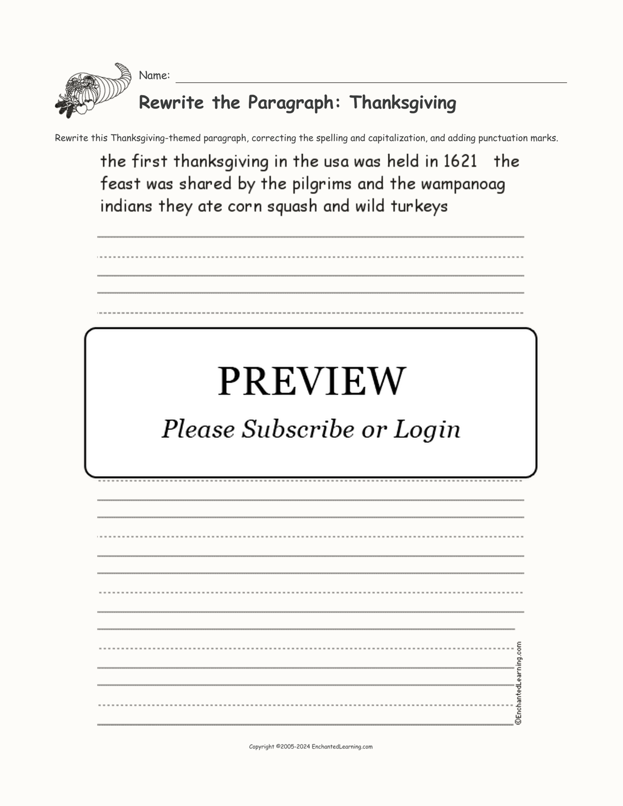 Rewrite the Paragraph: Thanksgiving interactive worksheet page 1