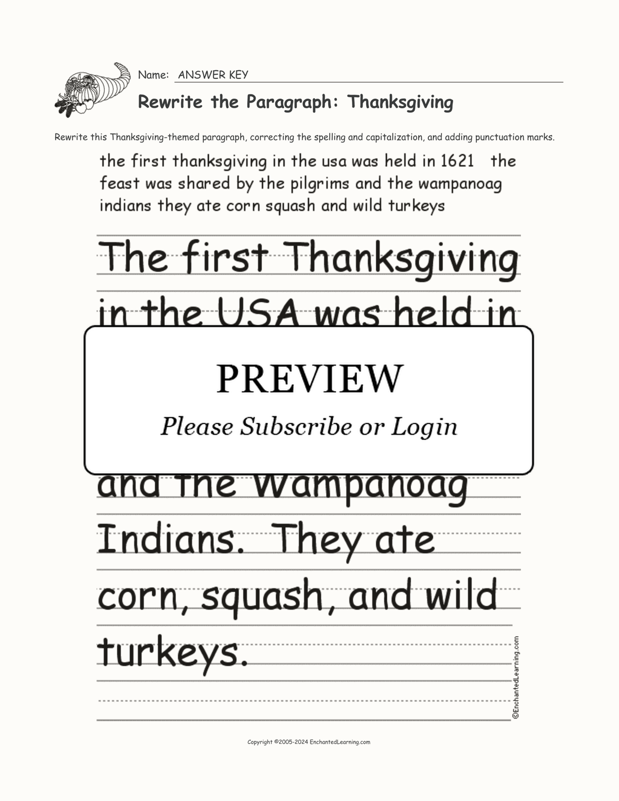 Rewrite the Paragraph: Thanksgiving interactive worksheet page 2