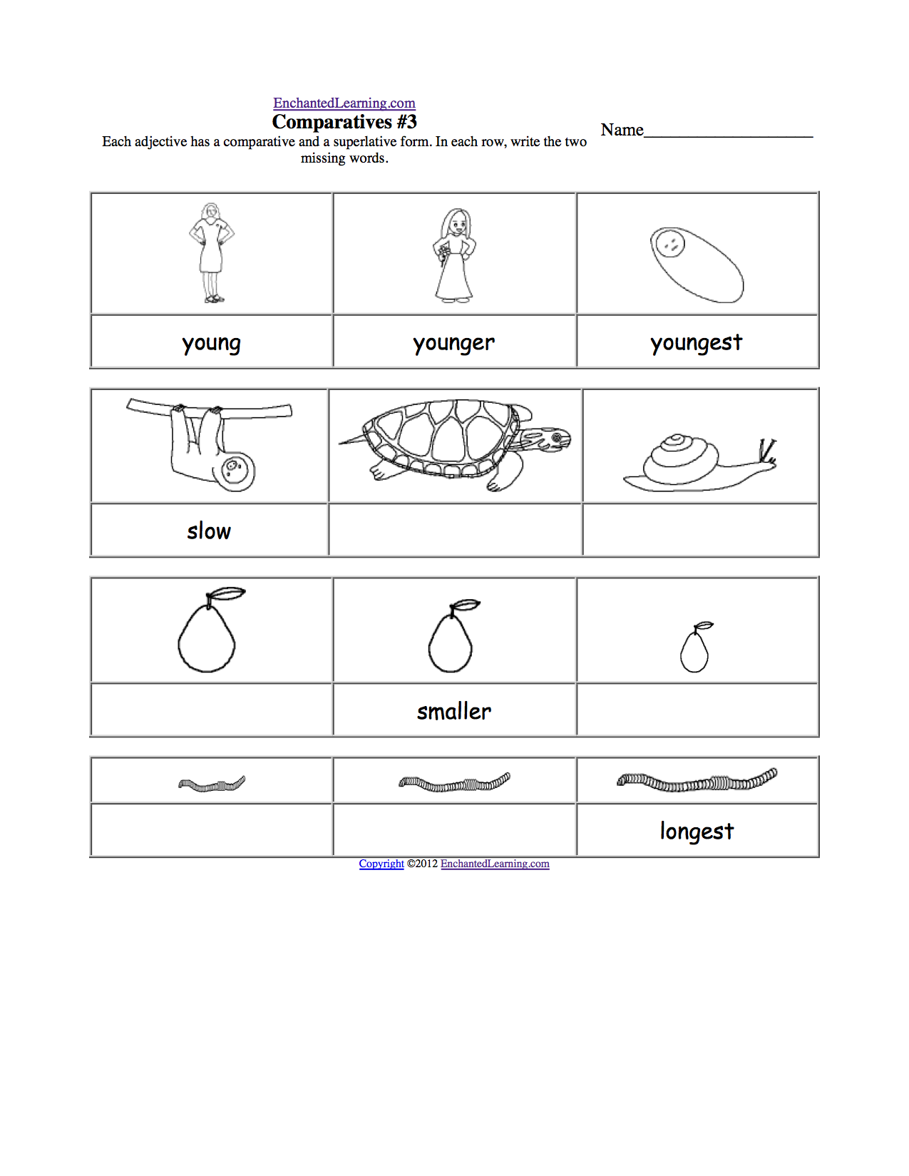 Comparative Superlative Chart