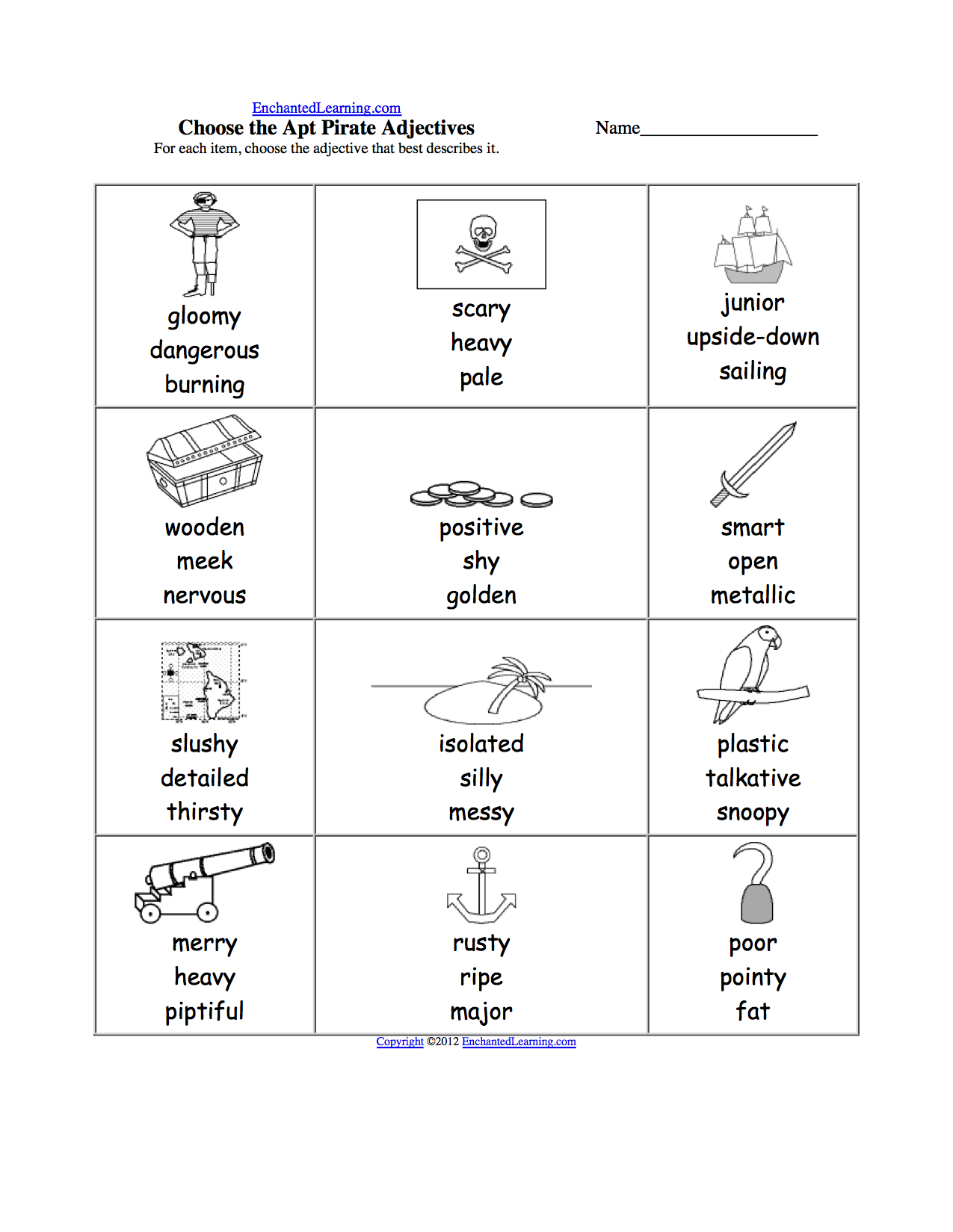 Pirate Adjectives Worksheets